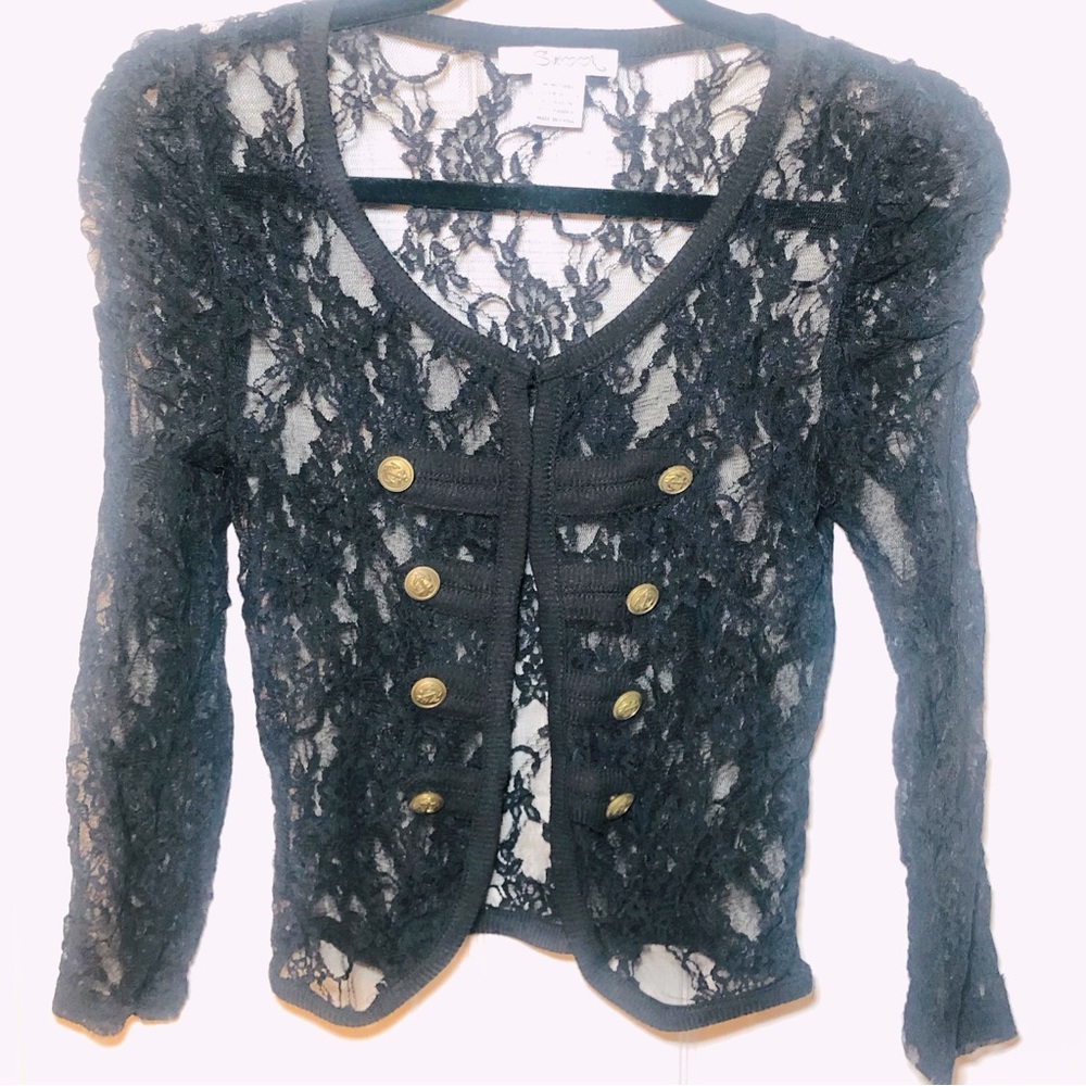 Swoon | Black Military Vintage Style Sheer Cardigan | Size: M